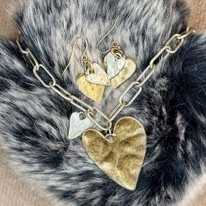 Hammered Heart Necklace & Earrings Set